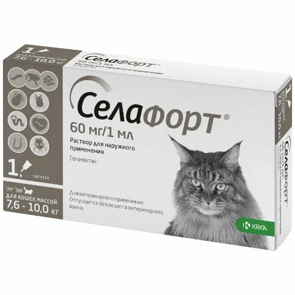Селафорт для кошек 7.6-10 кг 60 мг/1 мл, (1 пипетка)